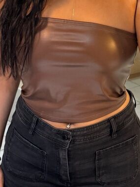 Brown faux leather top